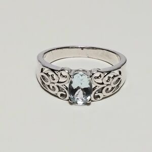 Aquamarine 925 Silver Ring Sz 6-3/4